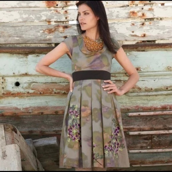 Anthropologie Floral Embroidered Green Dress 2 - Picture 2 of 5